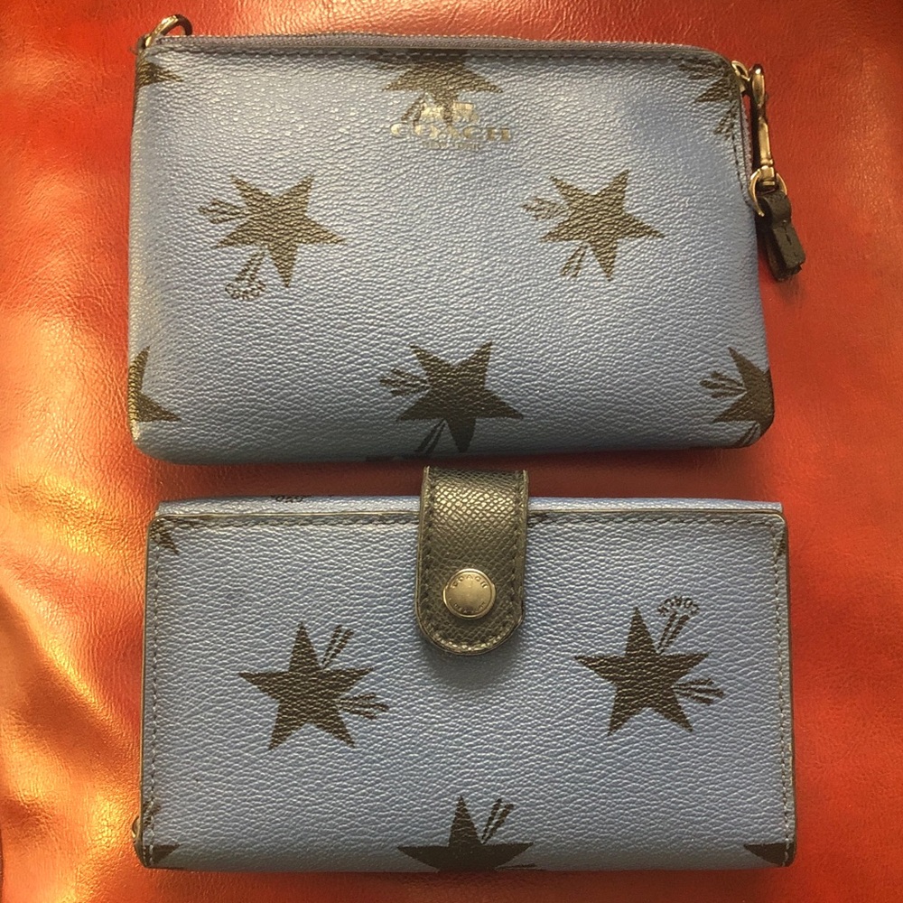Coach Blue Wallet Set with Black Star Design